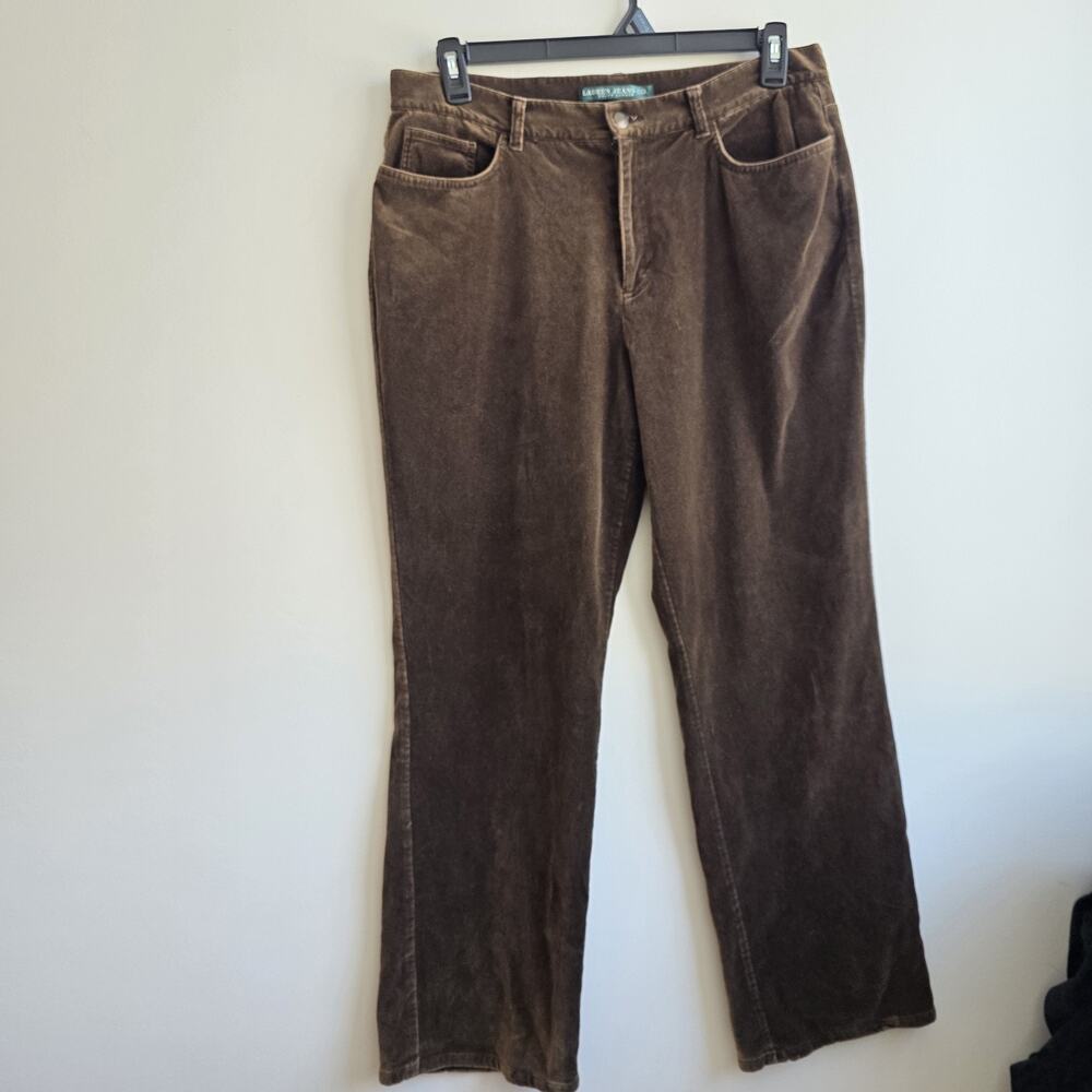 Ralph Lauren‎ Jean Co. Brown Velour Pants Womens 14 Velvet Preppy Equestrian
